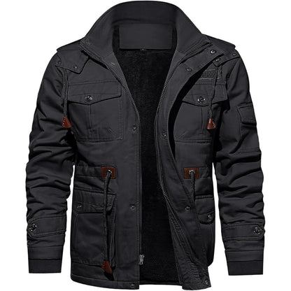 Herren Winterjacke Warm Gefüttert Militärstil Grau