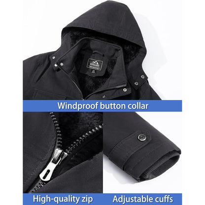 Herren Winterjacke Warm Gefüttert Militärstil Grau