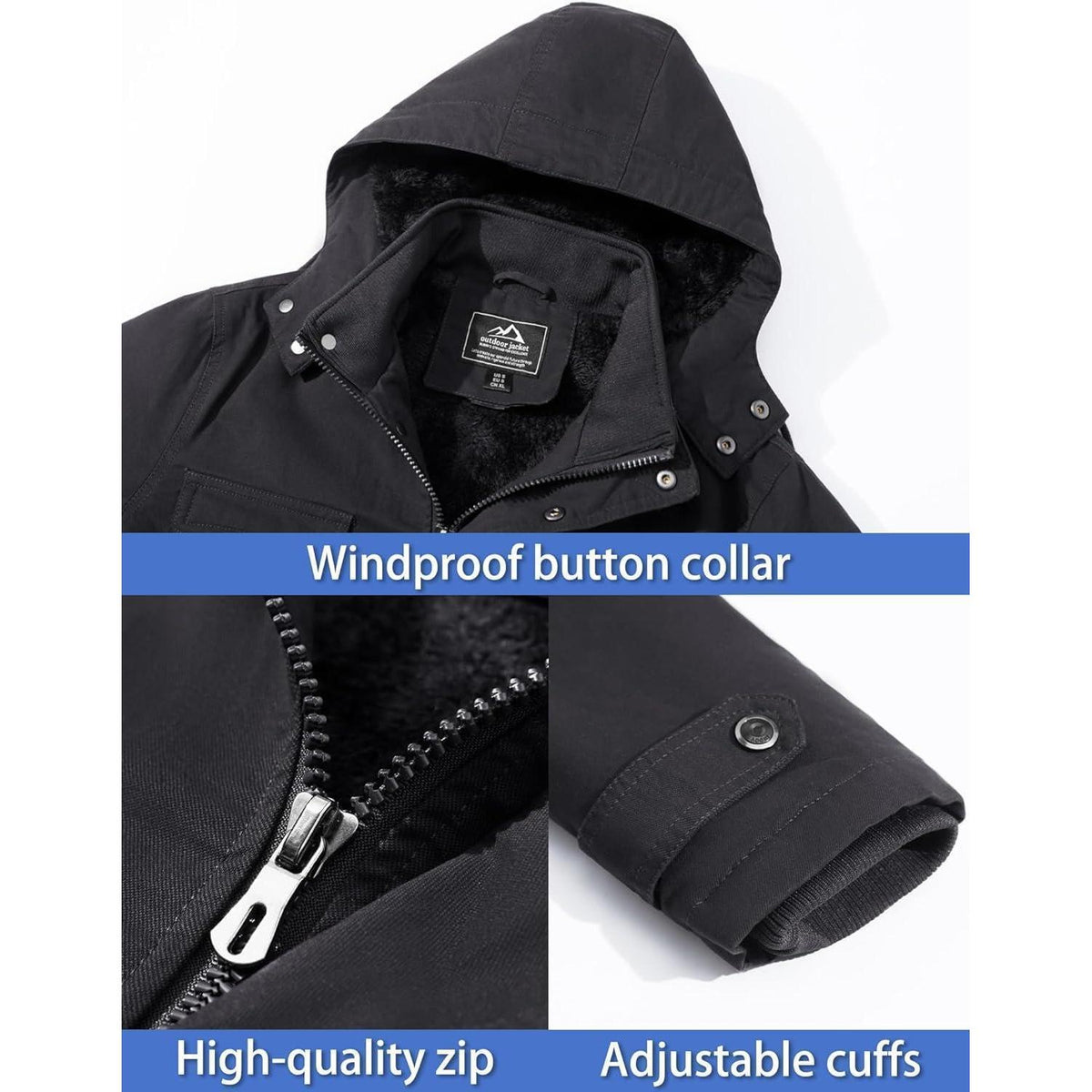 Herren Winterjacke Warm Gefüttert Militärstil Grau XXL