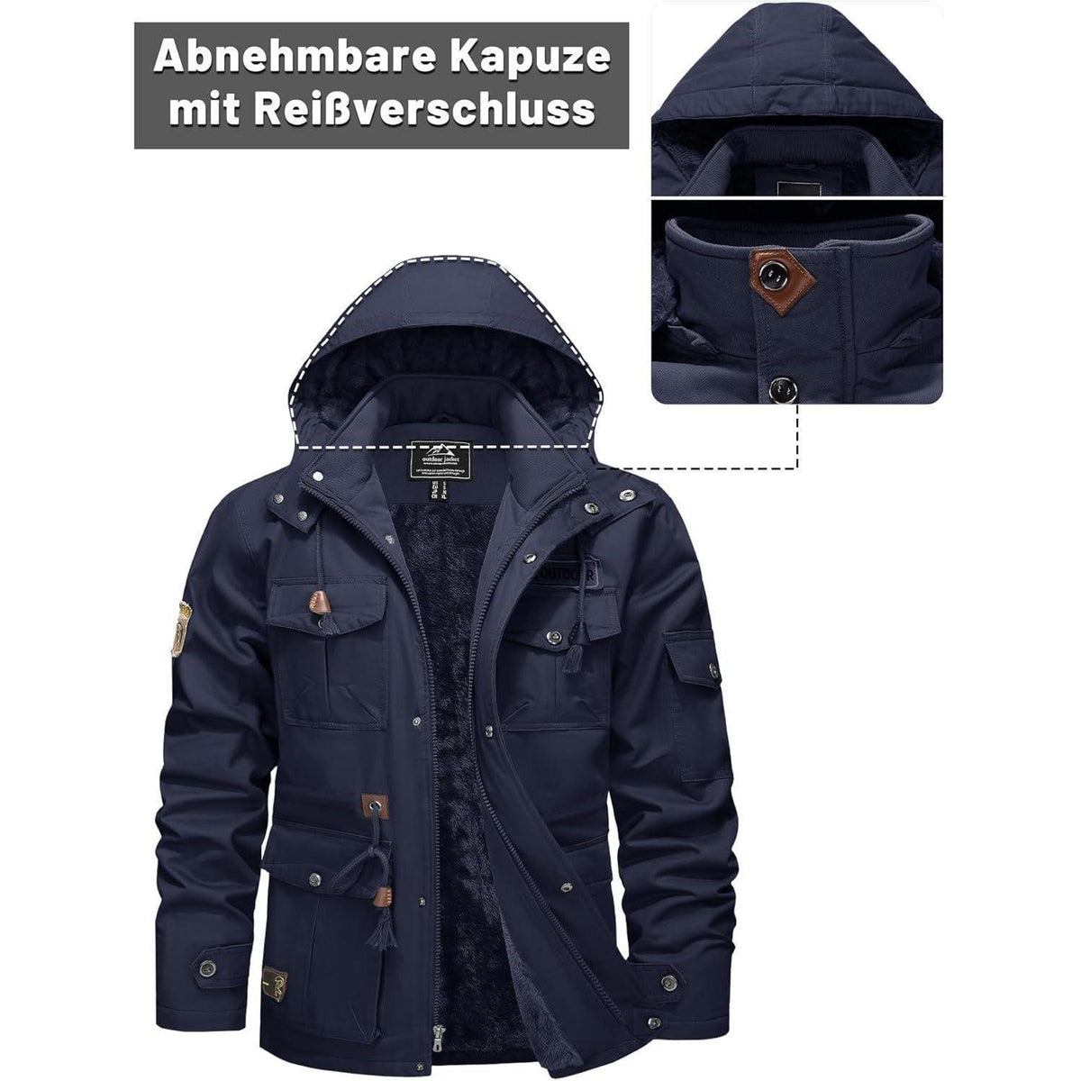 Herren Winterjacke Fleecegefüttert Marineblau | Outdoor & Arbeitsjacke
