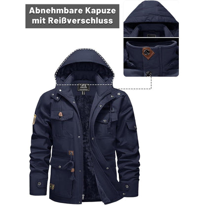 Herren Winterjacke Warm Gefüttert Militärstil Marineblau
