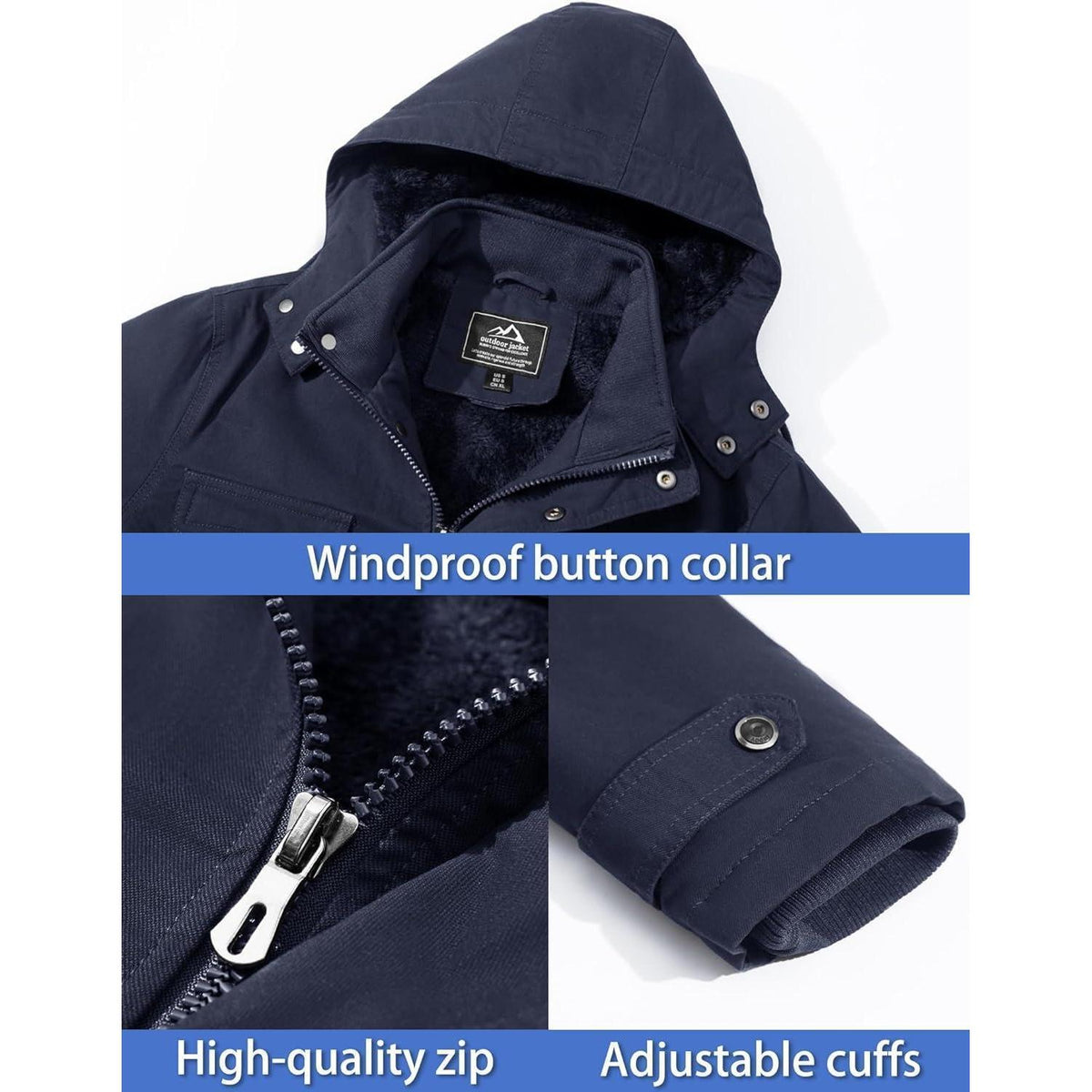 Herren Winterjacke Warm Gefüttert Militärstil Marineblau