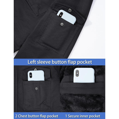 Herren Winterjacke Fleecegefüttert Cargotasche Grau