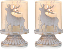 Kerzenhalter Set 2 Stk. weißes Metall Dekoration Hurrikan-Glas Shabby