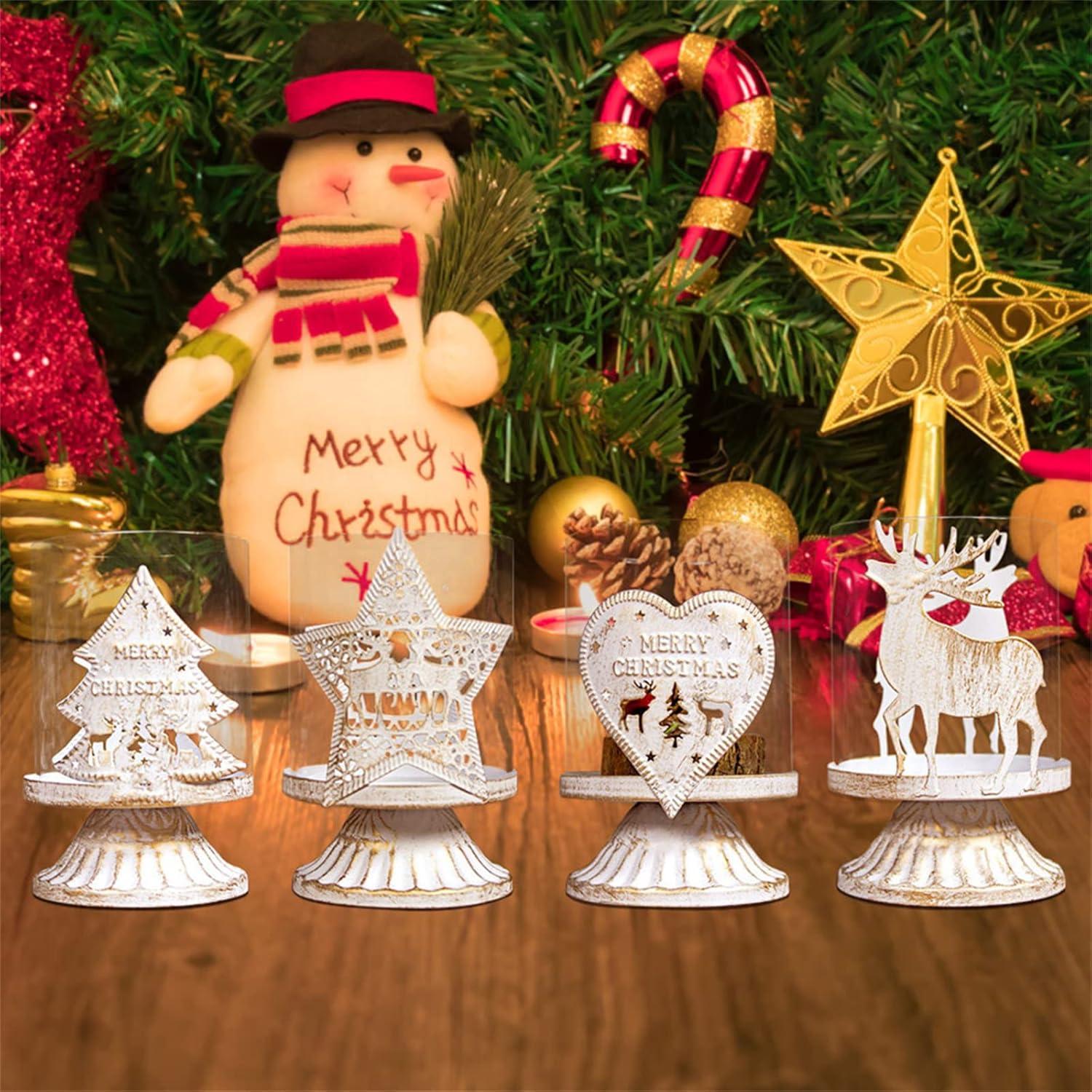 Kerzenhalter Set weiß Metall Deko Weihnachten Hirsch 8cm 2er Set