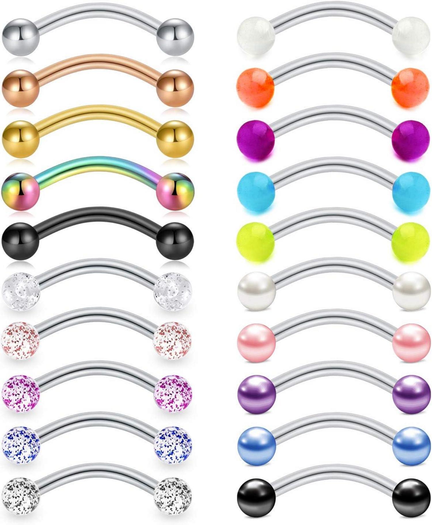 Augenbrauenpiercings 20 Stk Chirurgenstahl Curved Barbell mit Kugel