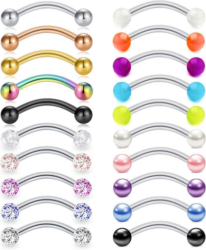 Augenbrauenpiercings 20 Stk Chirurgenstahl Curved Barbell mit Kugel