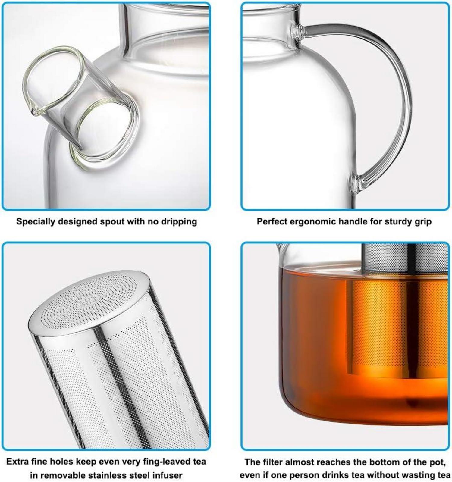Teekanne 1500ml Borosilikat Glas Edelstahl-Sieb Teebereiter