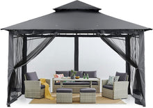 Gartenpavillon Doppeldach mit 4 Netz Dunkelgrau 3x3m