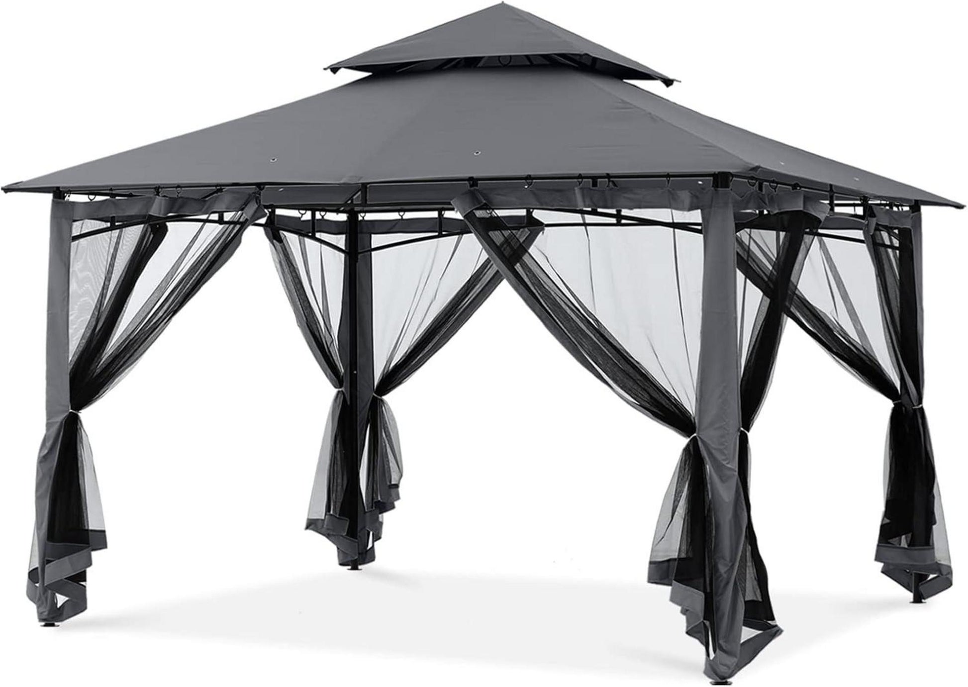Doppeldach Gartenpavillon 3 x 3 m mit 4 Netz, Dunkelgrau