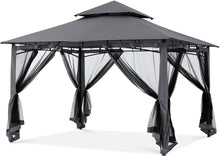 Doppeldach Gartenpavillon 3 x 3 m mit 4 Netz, Dunkelgrau