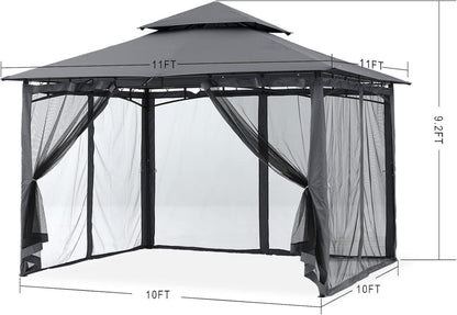 Gartenpavillon Doppeldach mit 4 Netz Dunkelgrau 3x3m