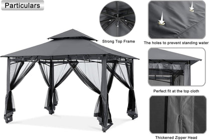 MasterCanopy 3x3m Doppeldach Gartenpavillon mit 4 Netz, Dunkelgrau