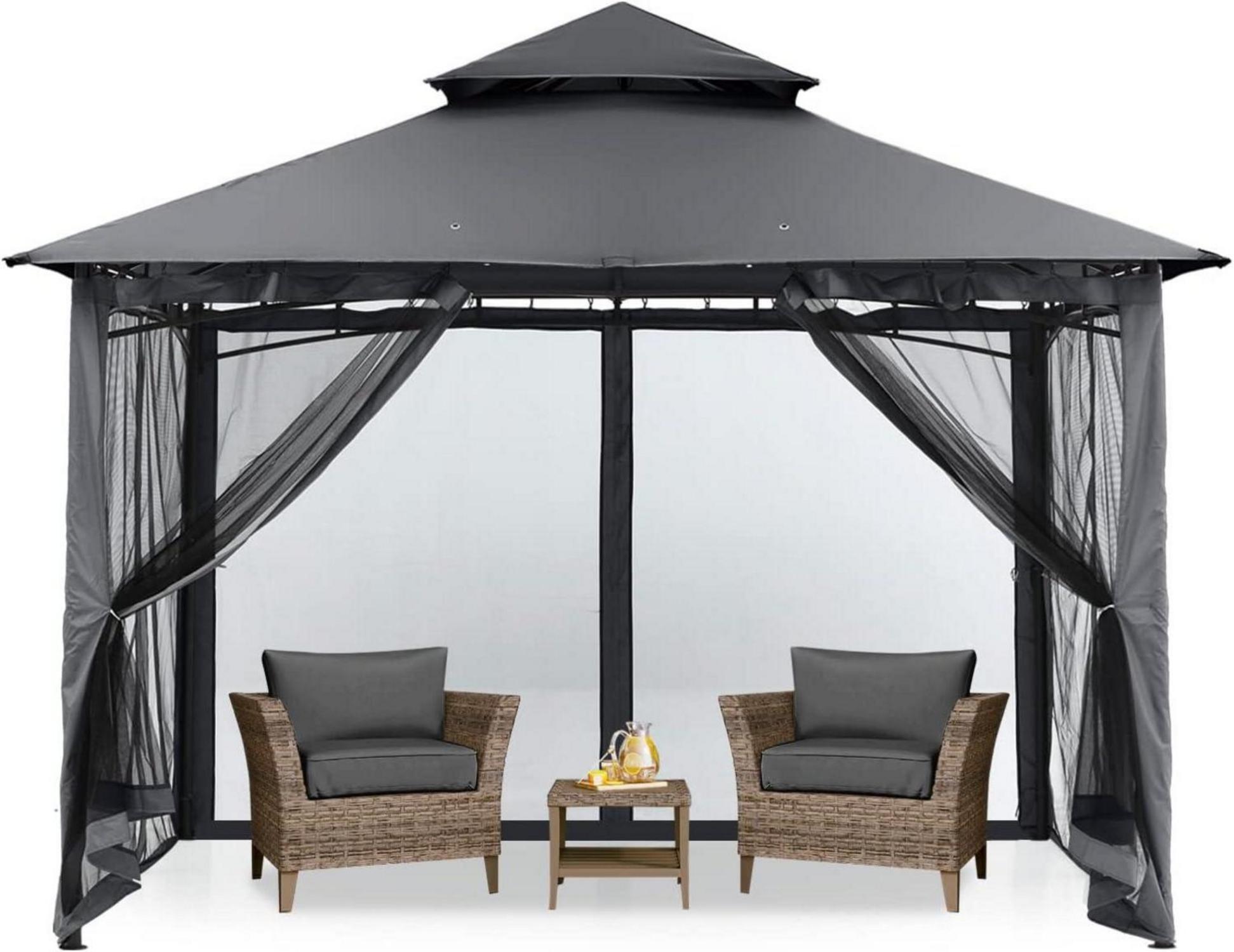 Gartenpavillon Doppeldach mit 4 Netz Dunkelgrau