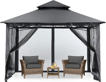 Gartenpavillon Doppeldach mit 4 Netz Dunkelgrau