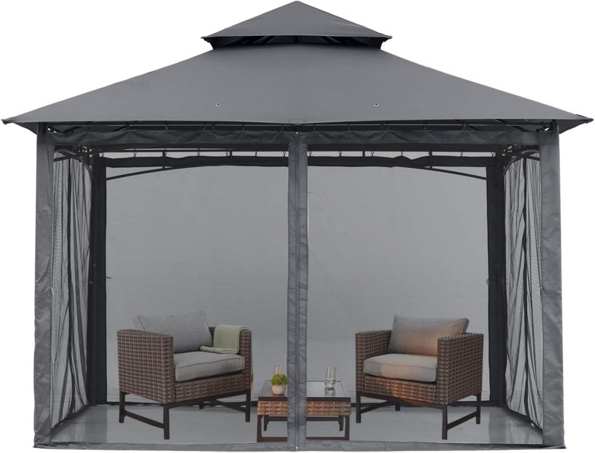 Doppeldach Gartenpavillon 2,5 x 2,5 m mit 4 Netz, Dunkelgrau