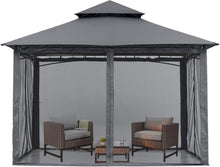 Doppeldach Gartenpavillon 2,5 x 2,5 m mit 4 Netz, Dunkelgrau