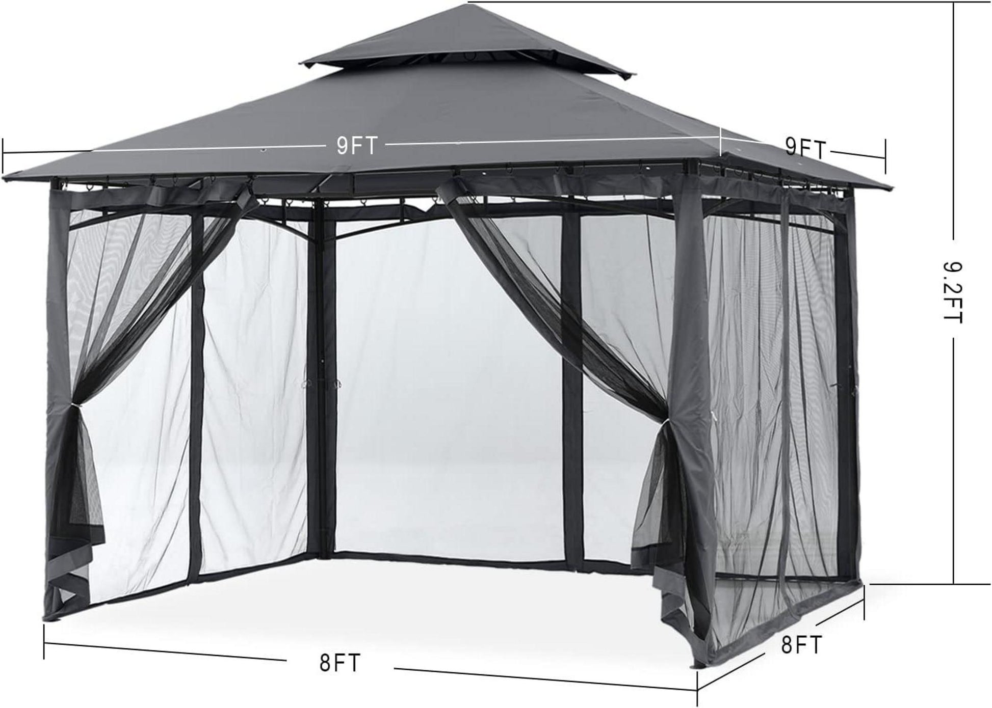 Gartenpavillon Doppeldach mit 4 Netz Dunkelgrau