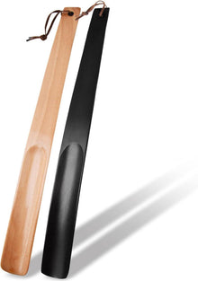 Schuhlöffel aus Buchenholz Lang Stabil 2 Stück 38cm Schwarz Hellbraun