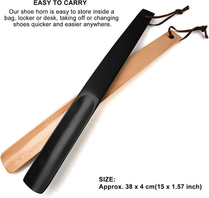 OneBarlercorn Schuhlöffel Lang Holz Schuhanzieher 38cm Schwarz Hellbraun