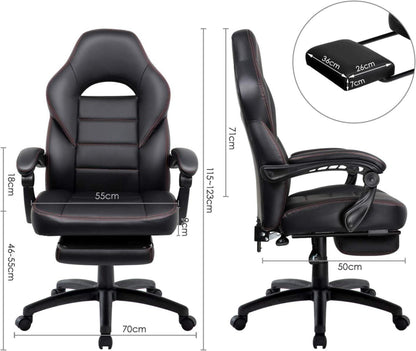 Ergonomischer Bürostuhl mit verstellbarer Fußstütze, Schwarz