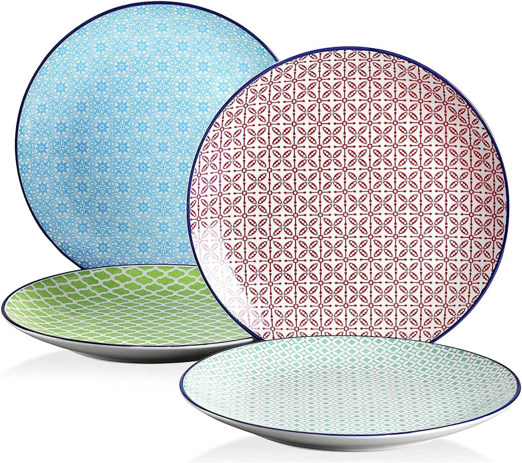 Desserteller Set bunt Porzellan Ø 21,5cm Macaron Muster 4-teilig