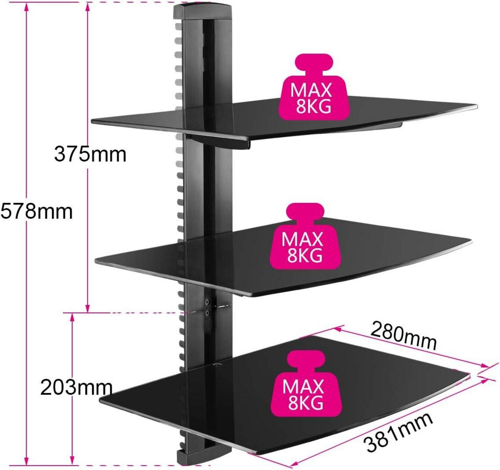 Schwarz Wandregal TV Rack Multimedia Regal CD DVD Spieler Boxen