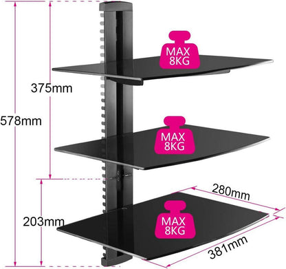 Schwarz Wandregal TV Rack Multimedia Regal CD DVD Spieler Boxen