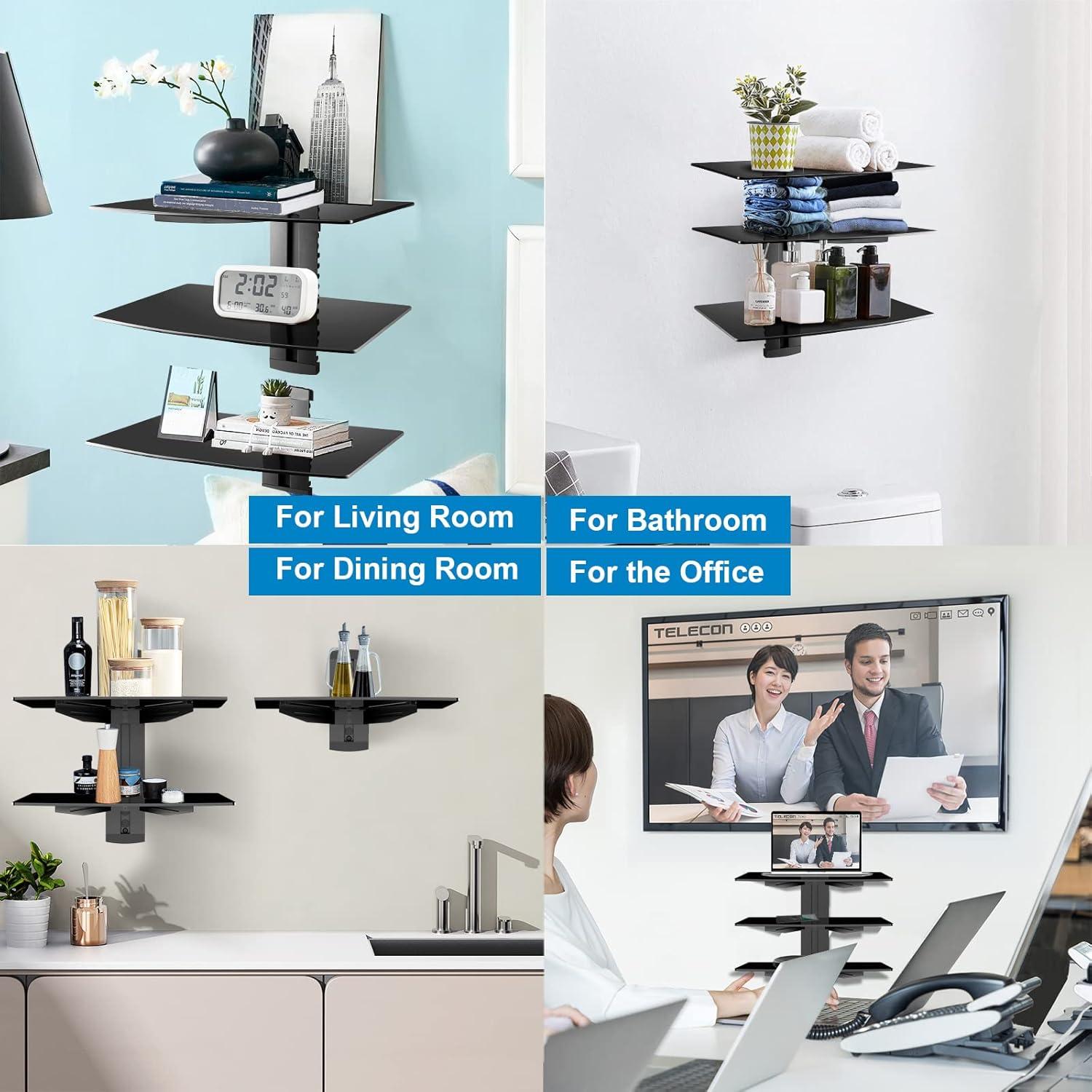Wandregal TV Rack Multimedia Gehärtetes Glas Schwarz 3 Regale supertek