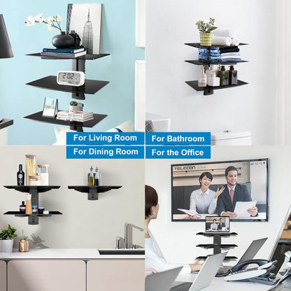 Wandregal TV Rack Multimedia Gehärtetes Glas Schwarz 3 Regale supertek