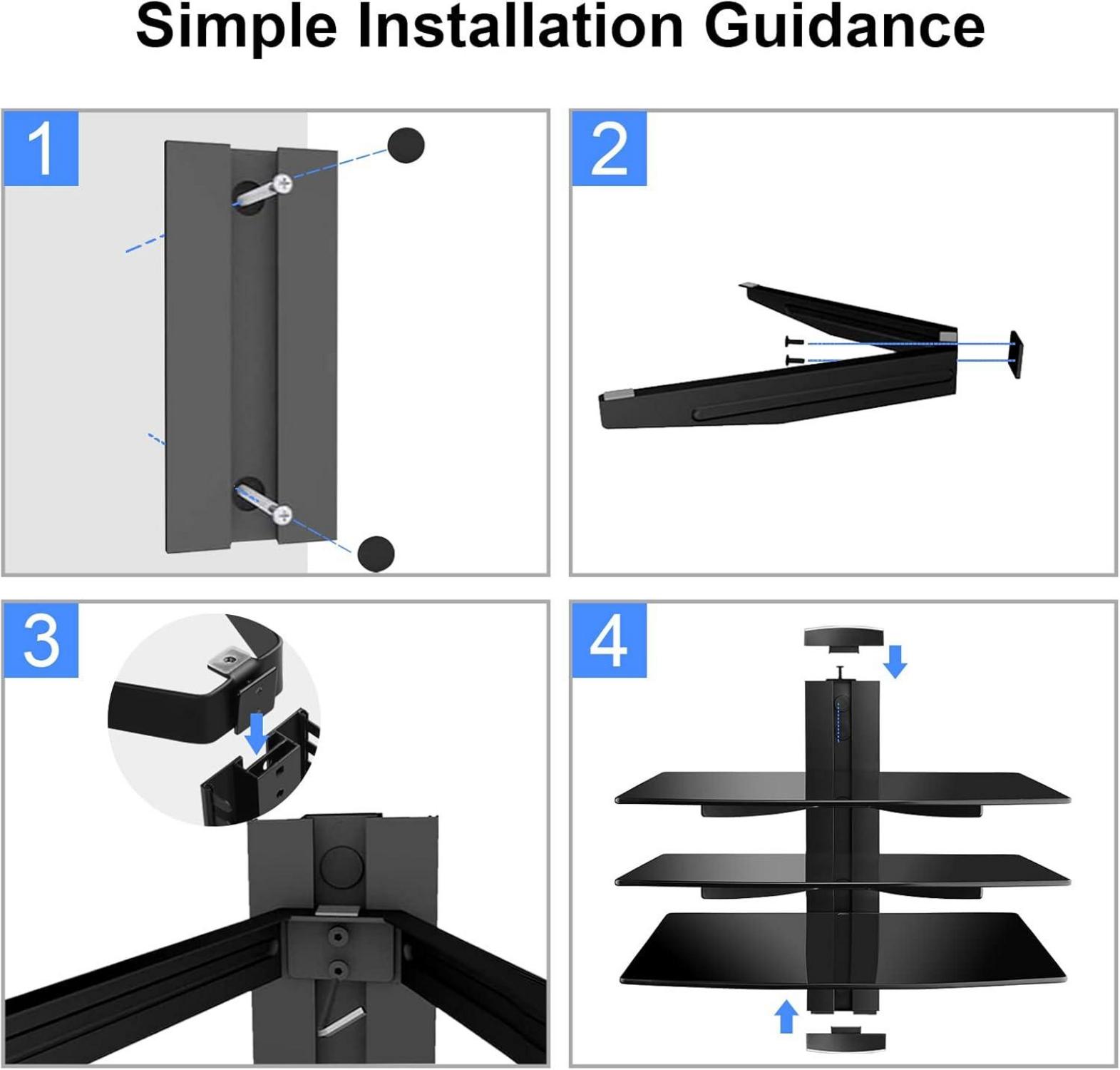 Floating Regal TV Rack mit gehärtetem Glas für DVD/Kabel/Spielkonsole