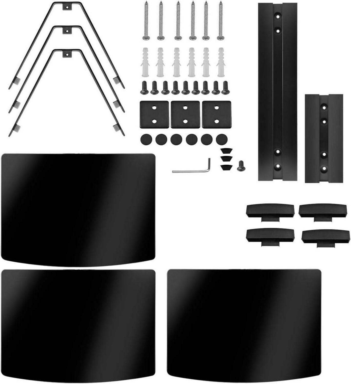 Suptek 3 Floating Regal Multimedia Wandregal TV Rack mit Glasregal Schwarz