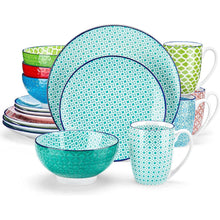 Buntes Porzellan Geschirrset, Tafelservice 16-teilig Macaron