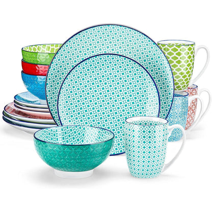 Buntes Porzellan Geschirrset, Tafelservice 16-teilig Macaron