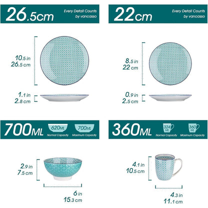 Buntes Porzellan Geschirrset, Tafelservice 16-teilig Macaron