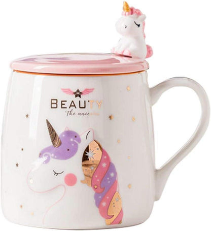 Einhorn-Becher keramische Kaffeetasse mit Einhornlöffel 380ML Rosa