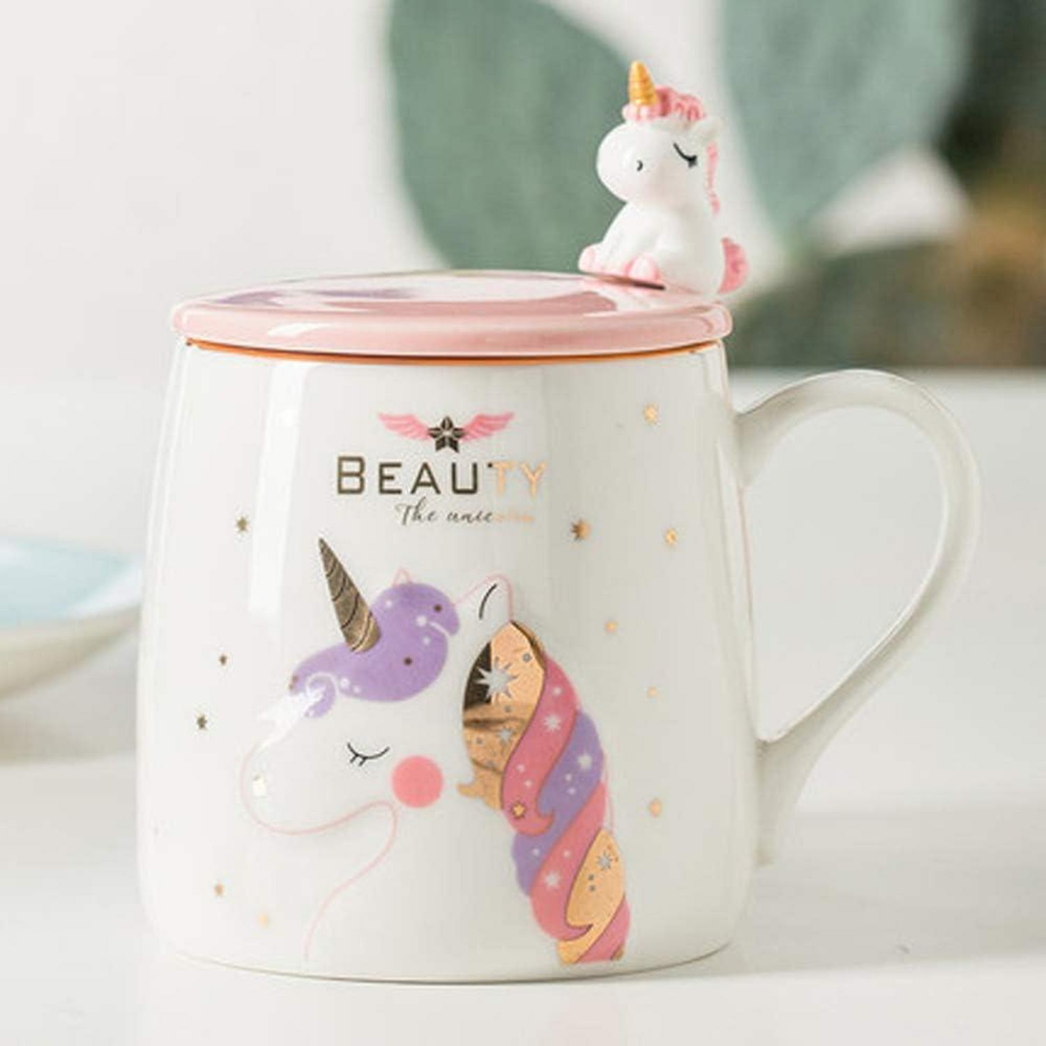 Einhorn Kaffeetasse Keramik Kaffee Becher mit Löffel 380ML Rosa