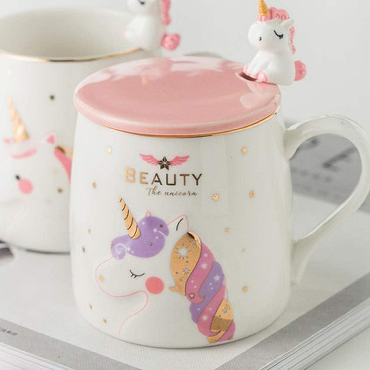 Einhorn Kaffeetasse Keramik Kaffee Becher mit Löffel 380ML Rosa