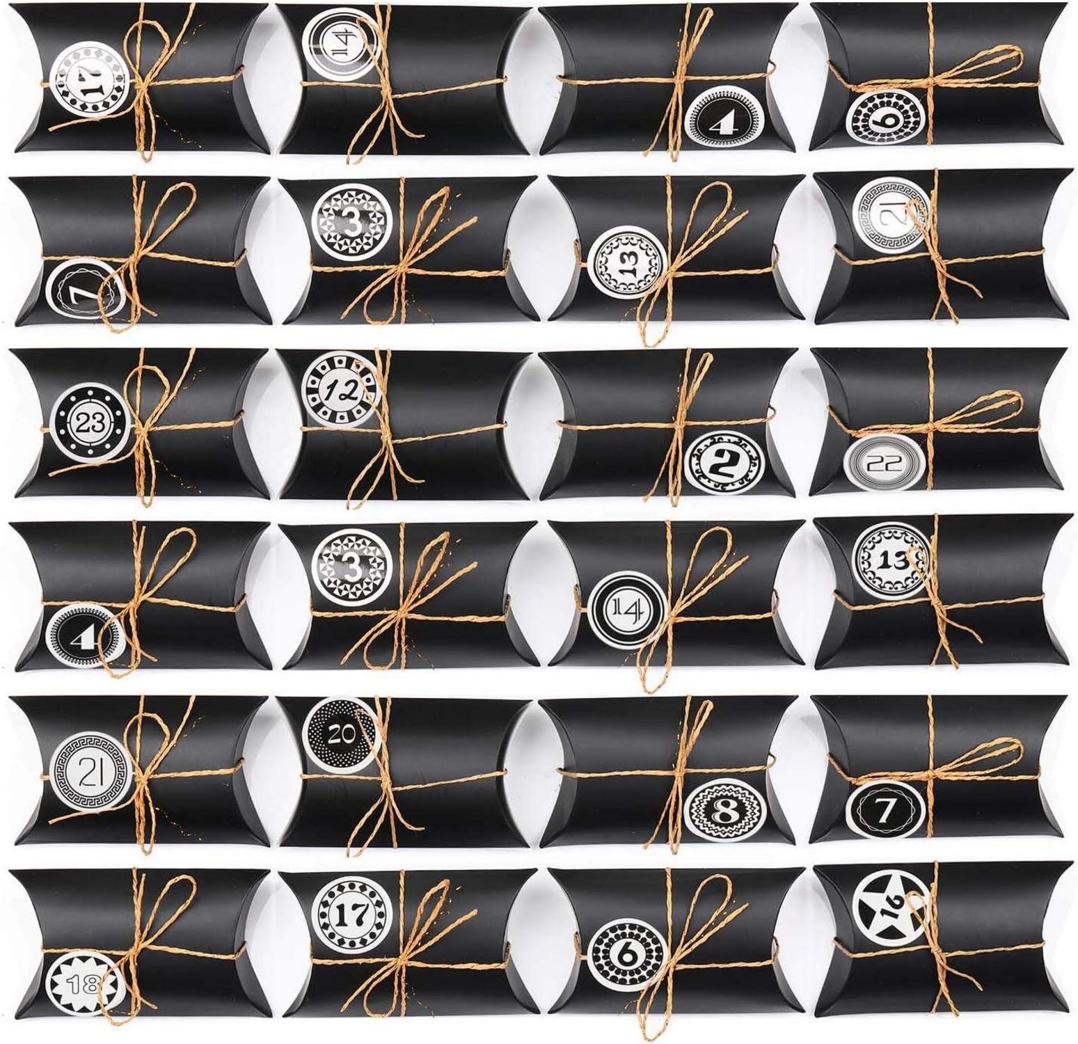 DIY Adventskalender zum Befüllen, 24 Kraftpapier Tüten mit Zahlenaufklebern