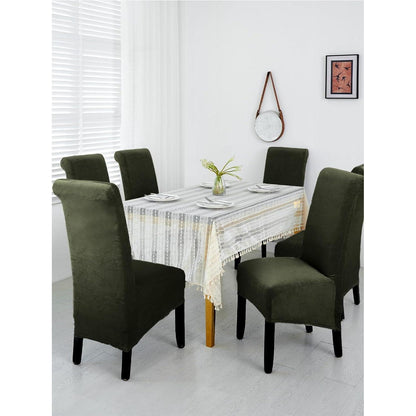 Samt Stuhlhussen 6er Set – Abnehmbar & Waschbar (Grün Grau)