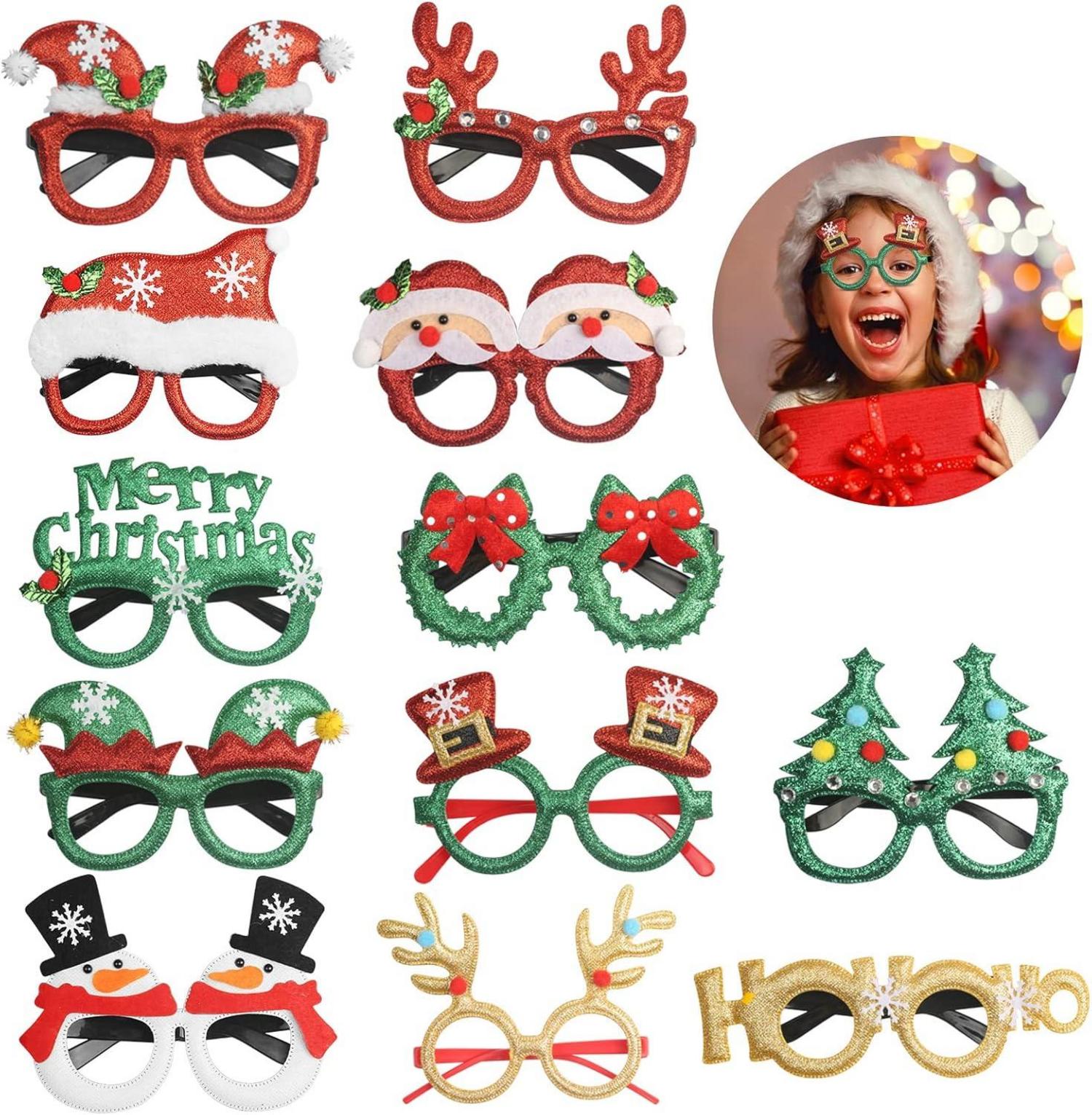12er Set Weihnachtsbrillen Lustige Glitzernde Party Foto Requisiten