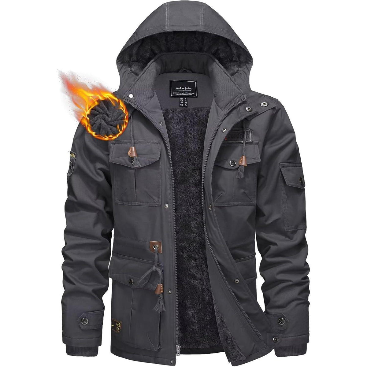 Winterparka Herren Fleecegefüttert Dunkelgrau XL