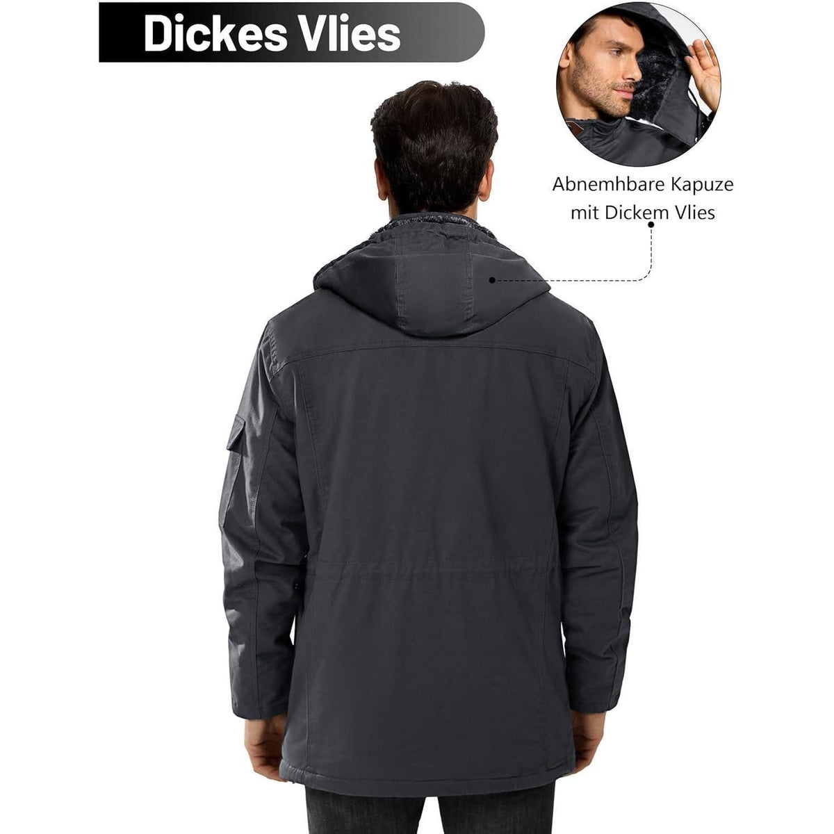Herren Winterparka Fleecegefüttert mit Taschen & Kapuze