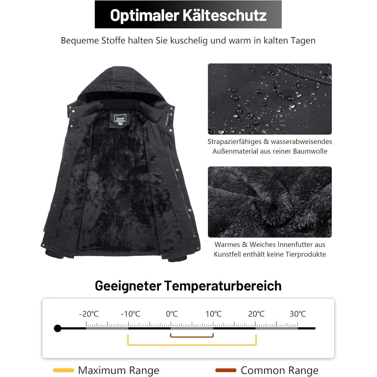 Herren Winterparka Fleecegefüttert mit Taschen & Kapuze