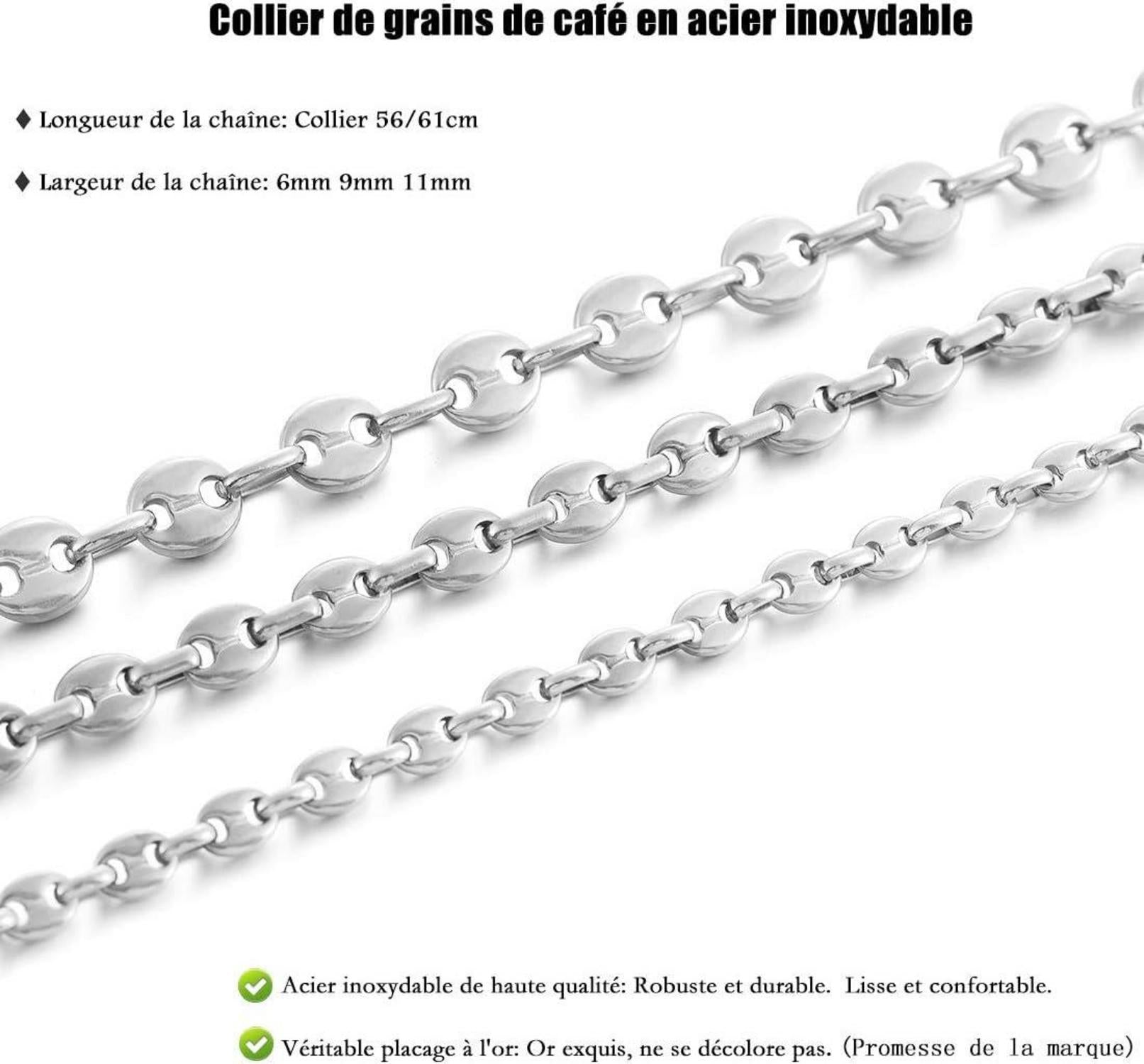 Kaffeebohne Halskette Herren Edelstahl 6/9/11mm Silber