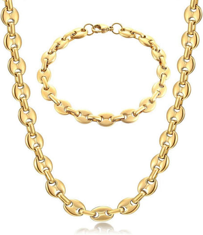 Halskette und Armband Set Kaffeebohne Edelstahl Silber Gold Schwarz