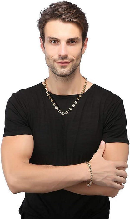 Halskette und Armband Set Kaffeebohne Edelstahl Silber Gold Schwarz