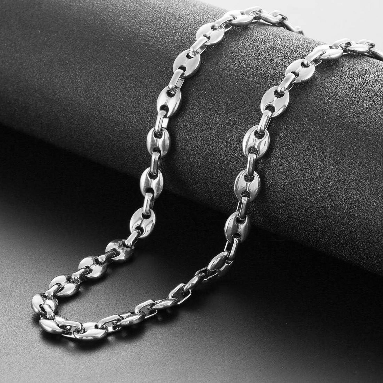 Kaffeebohne Halskette Herren Edelstahl 11mm Silber 61CM
