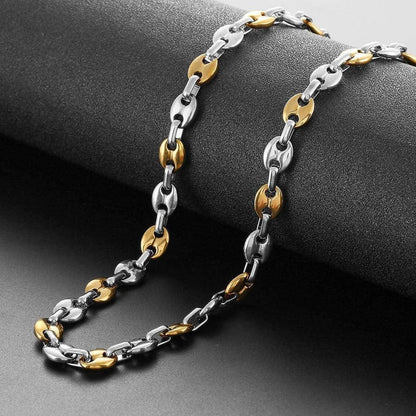 Herren Kaffeebohnen Kette & Armband Set Edelstahl 9mm 51cm Silber