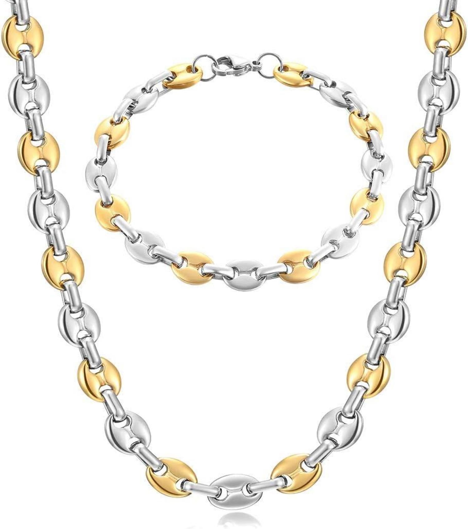 Halskette Herren Edelstahl Kaffeebohne Armband Set Silber Gold Schwarz